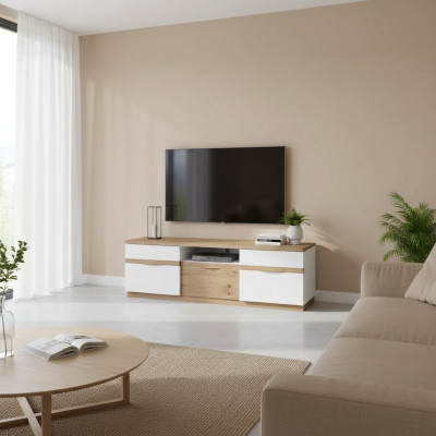 TV-Ständer Fernsehwand Wunnwand Lowboard wäiss Héichglanz TV-Ständer