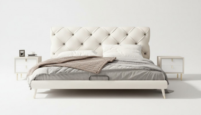 Bett Nuetsdësch 3 Stéck Schlofzëmmer Set Design Modern Luxus Better Beige