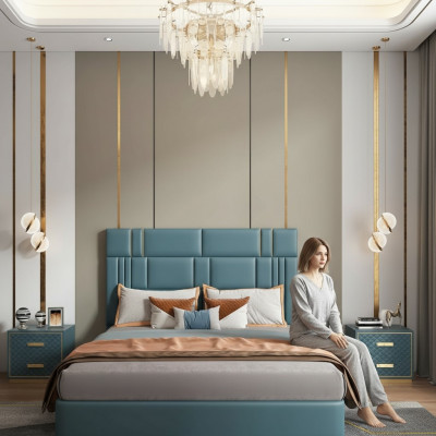 Schlofzëmmer Set Designer Luxus Grupp Garnitur Neit Bett 2x Nuetsdësch 3 Deeler.