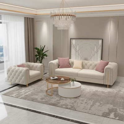 Set 2 tlg Wunnzëmmer Sofagarnitur duebel Sofa Canapé Modern Fotell Lieder