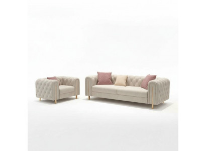 Set 2 tlg Wunnzëmmer Sofagarnitur duebel Sofa Canapé Modern Fotell Lieder