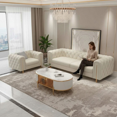 Set 2 tlg Wunnzëmmer Sofagarnitur Dräisiichter Canapé Modern Fotell Lieder