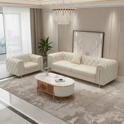 Set 2 tlg Wunnzëmmer Sofagarnitur Dräisiichter Canapé Modern Fotell Lieder