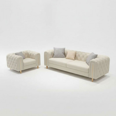 Set 2 tlg Wunnzëmmer Sofagarnitur Dräisiichter Canapé Modern Fotell Lieder