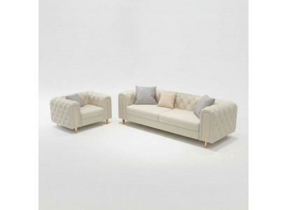 Set 2 tlg Wunnzëmmer Sofagarnitur Dräisiichter Canapé Modern Fotell Lieder