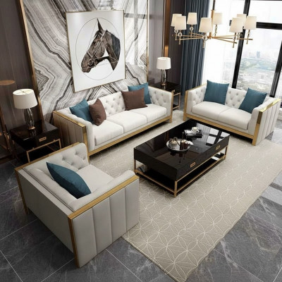 Wunnzëmmer Set Sofa 3+1 Sëtzer luxuriéis wäiss Sofas Design Lieder nei