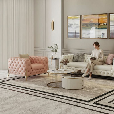Wunnzëmmer Set Design Chesterfield Sofagarnitur Lieder Sëtz Polster 2-Deeler