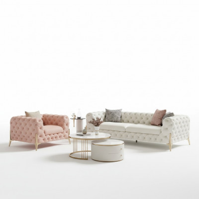 Wunnzëmmer Set Design Chesterfield Sofagarnitur Lieder Sëtz Polster 2-Deeler