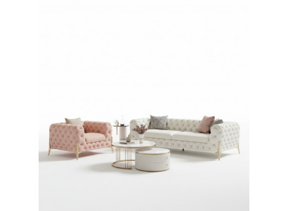 Wunnzëmmer Set Design Chesterfield Sofagarnitur Lieder Sëtz Polster 2-Deeler