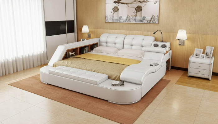 Chesterfield Duebel Luxus Design Bett 180x200 Multifunktiounsbet Nei