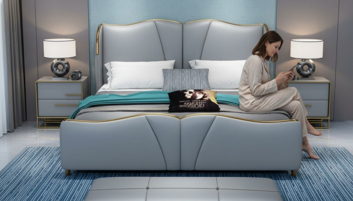 Bett 2x Nuetsdësch 3 teileg Schlofzëmmer Set Design Miwwelen Modern Luxus Better Nei