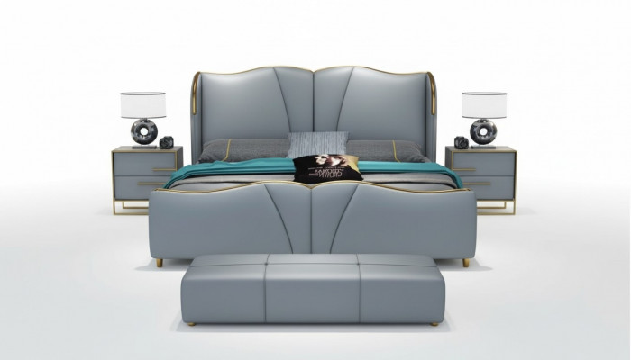Bett 2x Nuetsdësch 3 teileg Schlofzëmmer Set Design Miwwelen Modern Luxus Better Nei