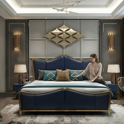 Schlofkummer Set Designer Luxus Grupp Ausrüstung Bett 2x Nuetsdëscher 3 Stéck Nei