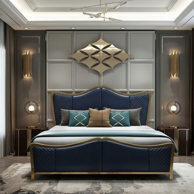 Schlofkummer Set Designer Luxus Grupp Ausrüstung Bett 2x Nuetsdëscher 3 Stéck Nei