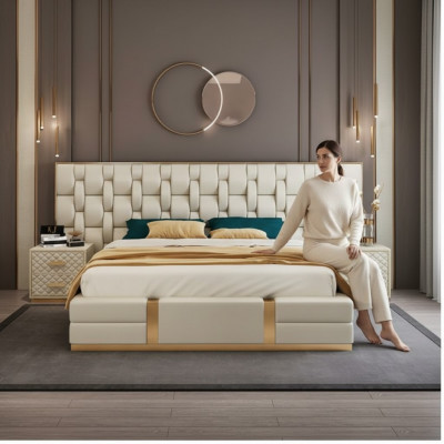 Luxus-Schlofzëmmer-Set Komplett Zëmmermiwwelen Bett Nuetsschrëffchen Ariichtung