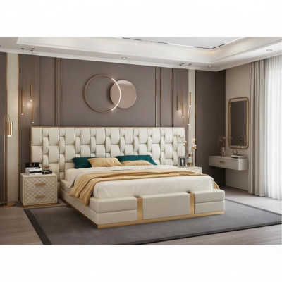 Luxus-Schlofzëmmer-Set Komplett Zëmmermiwwelen Bett Nuetsschrëffchen Ariichtung