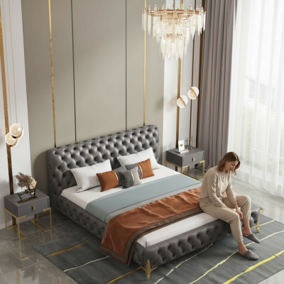 Bett 2x Nuetsdësch 3 Stéck Schlofzëmmer Set Design Modern Luxus Schlofzëmmersets