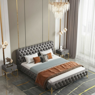 Bett 2x Nuetsdësch 3 Stéck Schlofzëmmer Set Design Modern Luxus Schlofzëmmersets