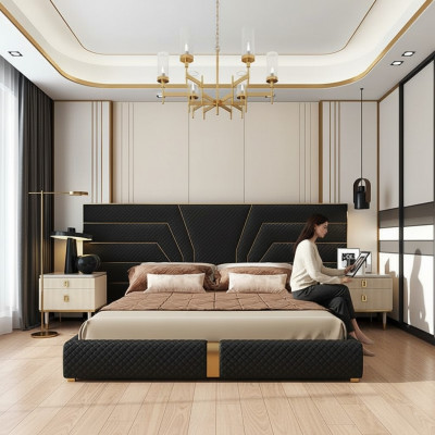 Designer Bett Better Polsterbett Metall Gold 180x200 Koppelbett Duebelbett