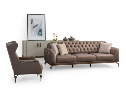 Beige Chesterfield Wunnzëmmer Sofa-Sätz 3+1 Sëtzer Luxus Dräichen Nei
