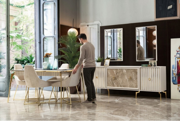 Luxus Iessdësch Iesszëmmer Dësch fir 4 Persounen Still Säiteboard Modern