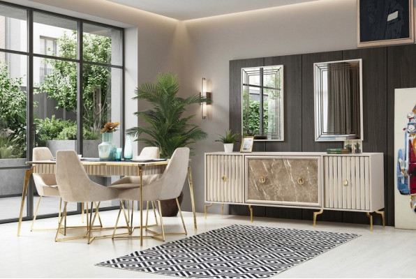 Luxus Iessdësch Iesszëmmer Dësch fir 4 Persounen Still Säiteboard Modern