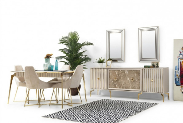 Luxus Iessdësch Iesszëmmer Dësch fir 4 Persounen Still Säiteboard Modern