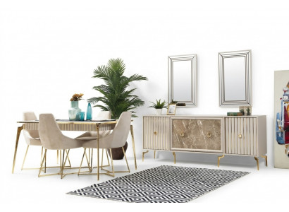 Luxus Iessdësch Iesszëmmer Dësch fir 4 Persounen Still Säiteboard Modern