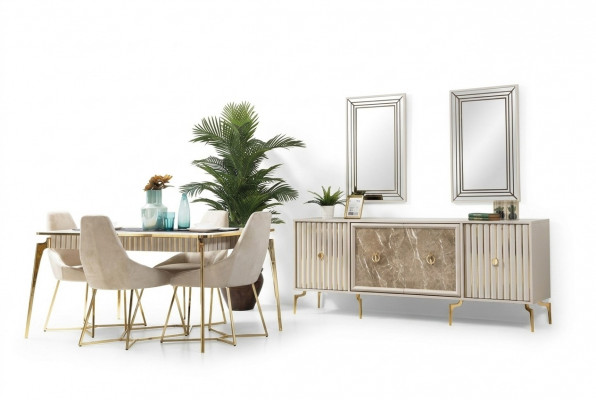 Stilvoll Iesszëmmer Garnitur Luxus Set Designer Iessdësch mat 6x Stillen