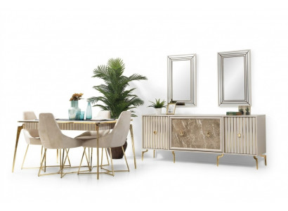 Stilvoll Iesszëmmer Garnitur Luxus Set Designer Iessdësch mat 6x Stillen