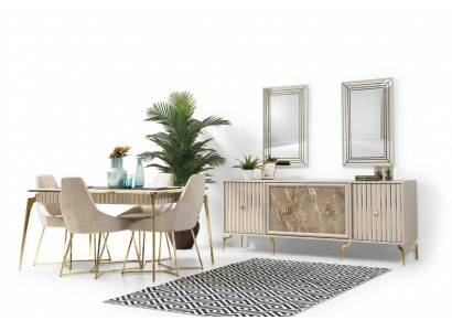 Golden Iesszëmmer Set Luxus Garnitur Iessdësch mat Still Designer Miwwelen
