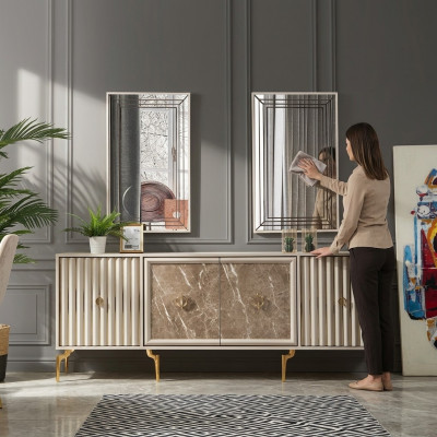 Modern Sideboard mat 2x Spigelen Designer Luxus Wunnzëmmer Miwwelen Holz