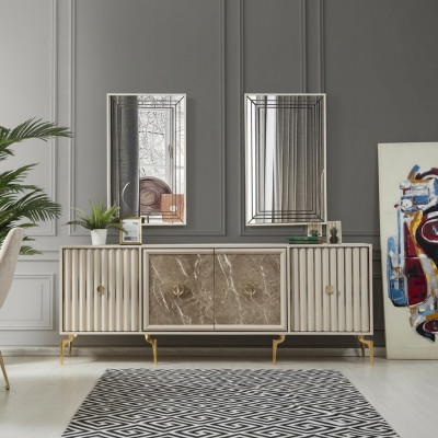 Modern Sideboard mat 2x Spigelen Designer Luxus Wunnzëmmer Miwwelen Holz