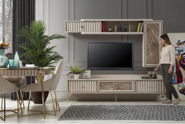 Designer Modern Wunnwand Luxus Holz Regaler Wunnzëmmer Miwwelen Stilvoll