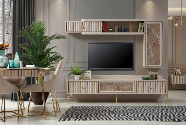 Designer Modern Wunnwand Luxus Holz Regaler Wunnzëmmer Miwwelen Stilvoll