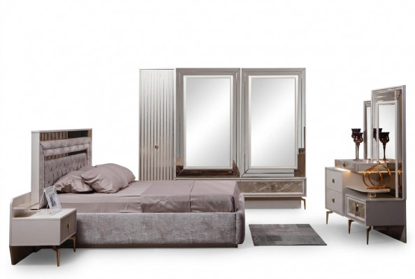 Modern Komplettschlofzëmmer Set Designer Bett 2x Nuetsstillen 5-Deeler
