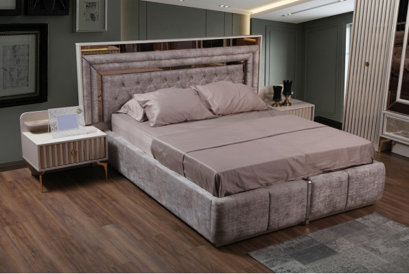 Maulwuess-Schlofkummer-Set Designer Miwwelen Duebelbett Nuetsdëscher Holzmiwwelen