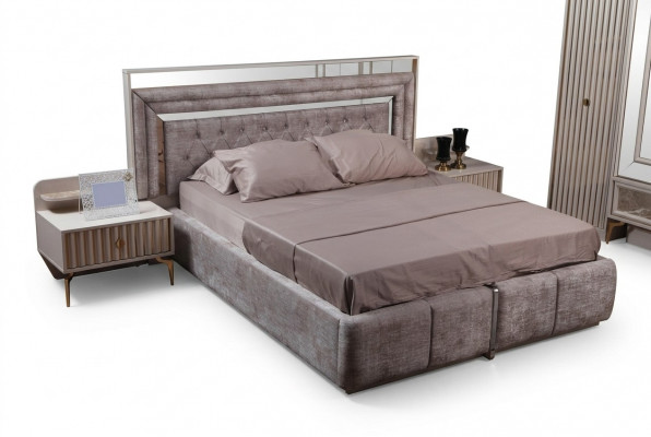Maulwuess-Schlofkummer-Set Designer Miwwelen Duebelbett Nuetsdëscher Holzmiwwelen