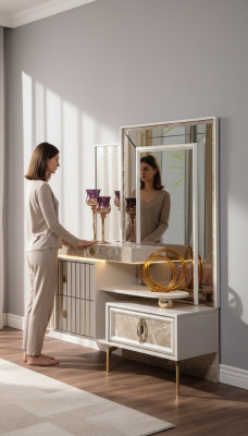 Wäissen Schminktisch Schlofkummer Designer Holz Konsol mat Spigel Nei