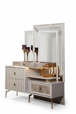 Wäissen Schminktisch Schlofkummer Designer Holz Konsol mat Spigel Nei