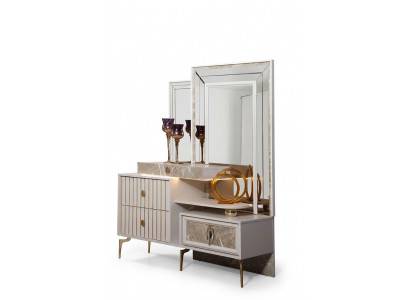 Wäissen Schminktisch Schlofkummer Designer Holz Konsol mat Spigel Nei