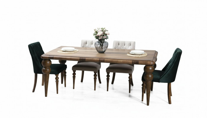Klassesch Iesszëmmer Holz Garnitur Iessdësch 6x Polster Still 7tlg Set