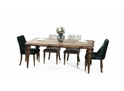 Klassesch Iesszëmmer Holz Garnitur Iessdësch 6x Polster Still 7tlg Set
