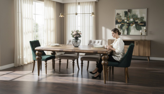 Iesszëmmer Miwwelen Luxus Set Iessdësch 4x Still Modernen Design Holzstil