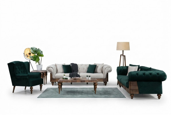 Modern Zweefaarweg Chesterfield Sofa Garnitur 3+3+1 Sëtz Luksus Miwwelen