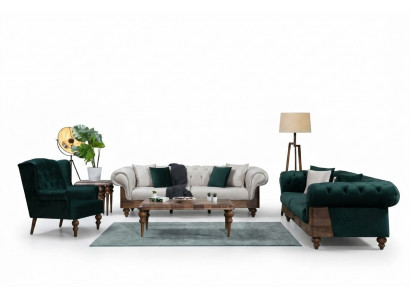 Modern Zweefaarweg Chesterfield Sofa Garnitur 3+3+1 Sëtz Luksus Miwwelen