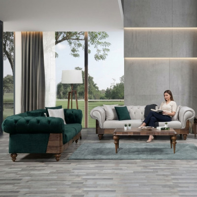 Modern Chesterfield Canapé-Set 3+3 Sëtzer Luxus-Set Wunnzëmmer Couch