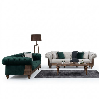 Modern Chesterfield Canapé-Set 3+3 Sëtzer Luxus-Set Wunnzëmmer Couch