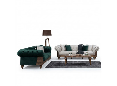 Modern Chesterfield Canapé-Set 3+3 Sëtzer Luxus-Set Wunnzëmmer Couch