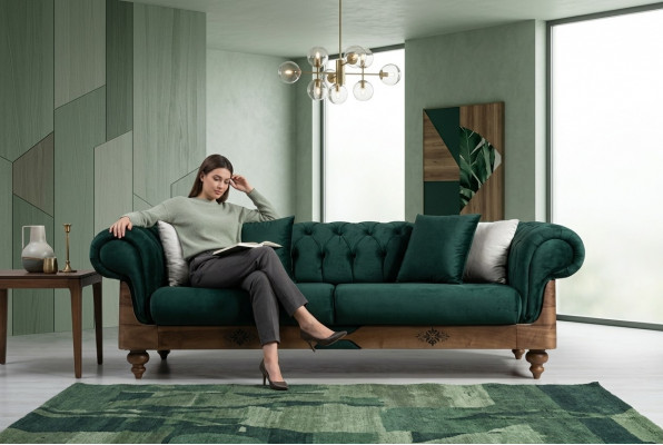 Gréng Chesterfield Dräisëtzer Couch Wunnzëmmer Sofa Sëtzméibelen Couch